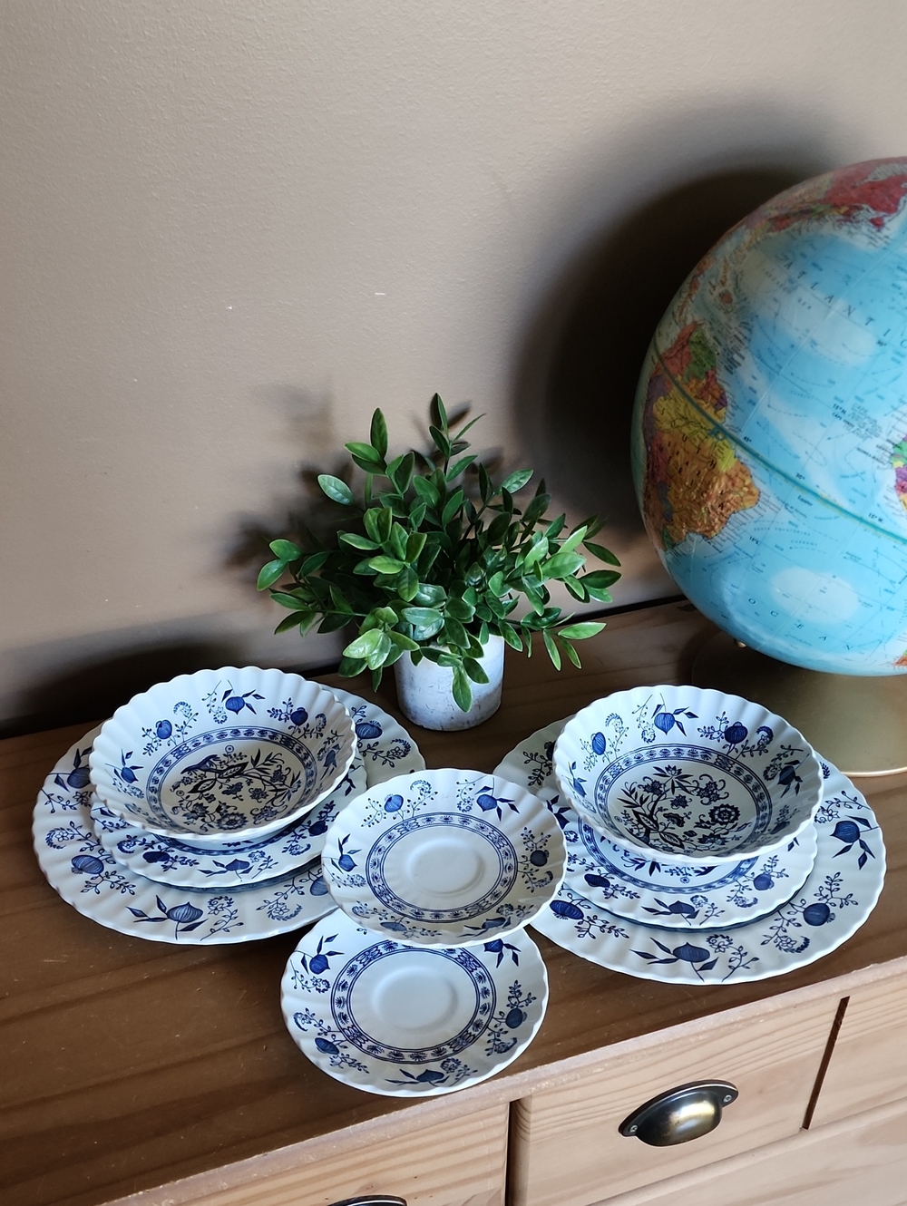 Vintage 8 piece Meakin Nordic Blue dish set Johnson Brothers